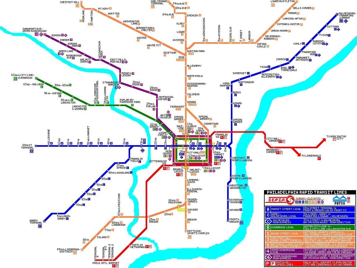 费城的公共交通地图