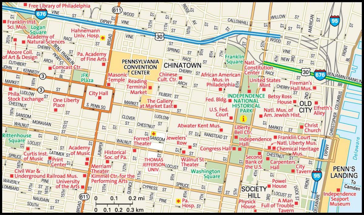 地图的费城市中心